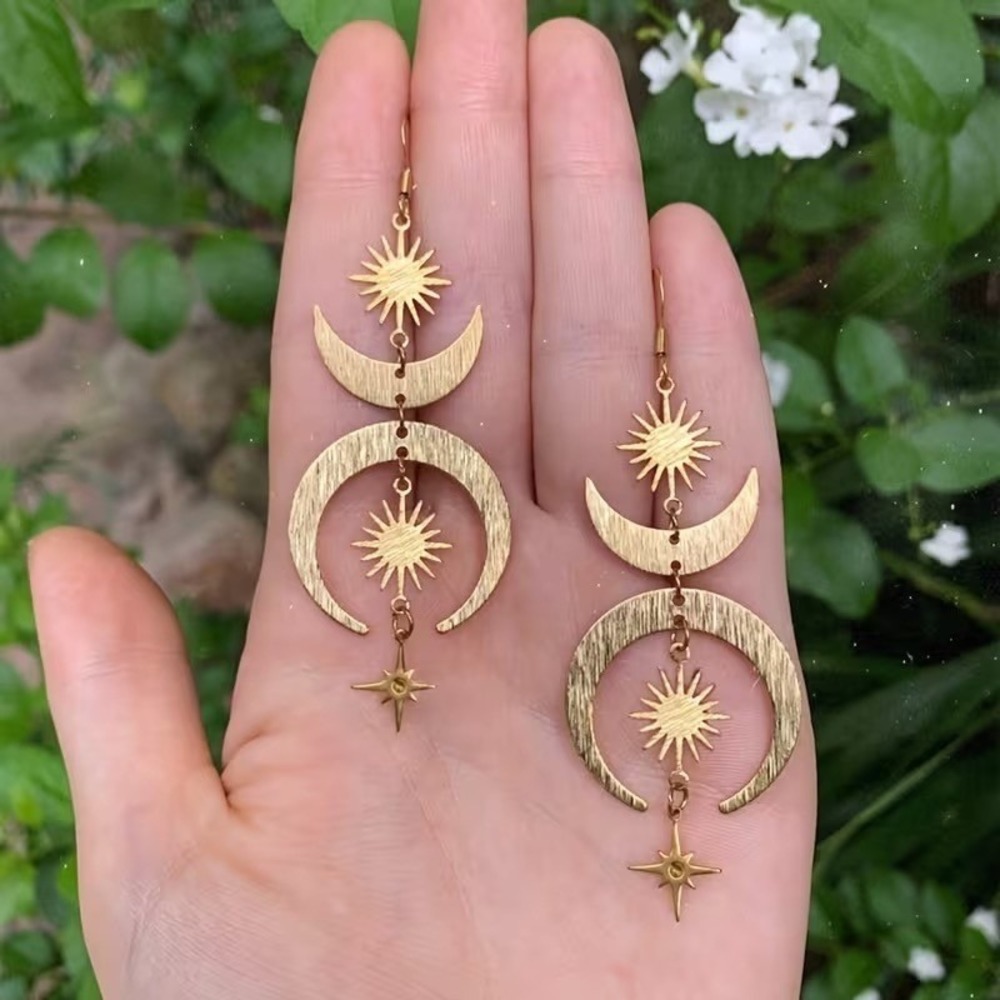 Moon Phase Dangle Earrings Gold Celestial Crescent Boho Witchy Jewelry